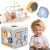 VIGA PolarB Activity Box — drewniane edukacyjne centrum gier 5w1 marki VIGA, frontalny widok ze wszystkimi panelami