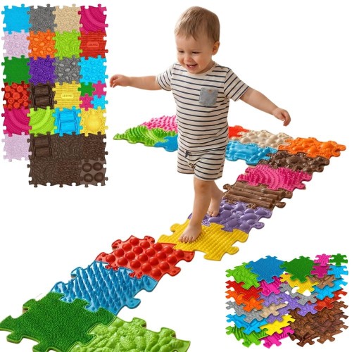 WOOPIE Mata Sensoryczna Ortopedyczna Royal Puzzle 26 el. — widok z góry, kolorowe elementy i faktura
