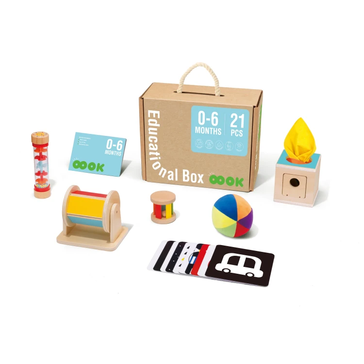 Pokrywka pudełka TOOKY TOY z uchwytem — projekt ułatwiający przechowywanie zabawek Montessori.