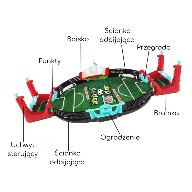 Spód i nóżki WOOPIE Mini stołu do piłkarzyków — stabilne podpory, łączenia i system montażu widoczne