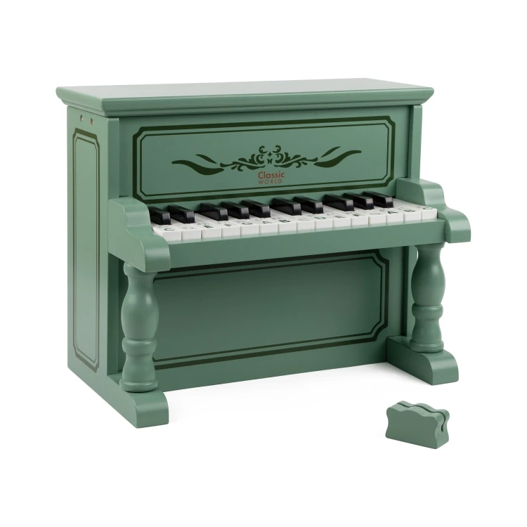 Kompozycja reklamowa pianinka Vintage z książeczką — neutralne tło podkreślające kształt instrumentu