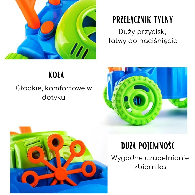 Perspektywa boczna kosiarki WOOPIE 48 — kształt obudowy, kolorystyka i uchwyt widoczne z boku