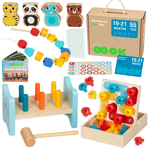 TOOKY TOY Pudełko XXL Montessori 7w1 — widok zamkniętej skrzynki z logo i kolorowym wykończeniem