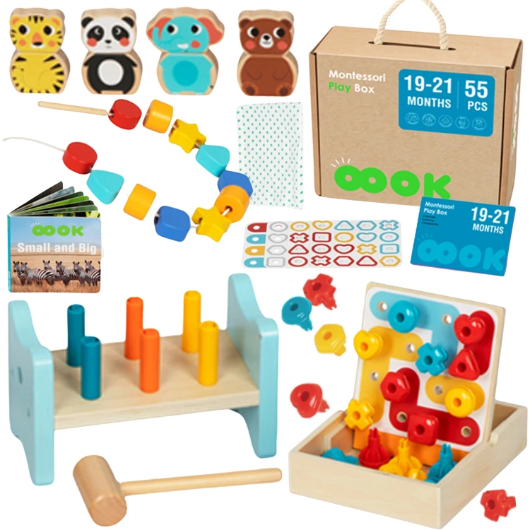 TOOKY TOY Pudełko XXL Montessori 7w1 — widok zamkniętej skrzynki z logo i kolorowym wykończeniem