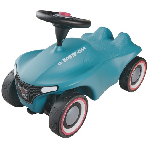 Jeździk BIG Bobby Car Neo Lazurowy - widok 3/4, profil i ergonomiczne siedzisko w kolorze lazurowym