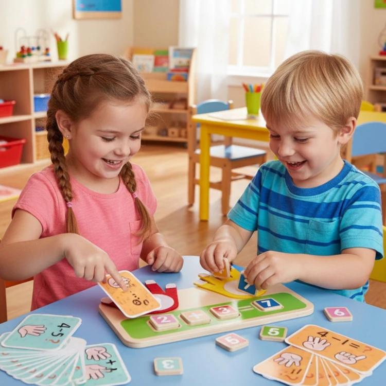 TOOKY TOY — zbliżenie na kolorowe koraliki i drewniane elementy do nauki dodawania i odejmowania