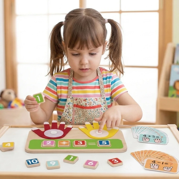 Ułożenie elementów zabawki edukacyjnej TOOKY TOY — moduły, koraliki i tablica do ćwiczeń matematycznych dla malucha