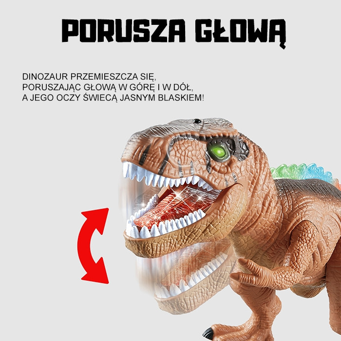 Spód robota T-Rex WOOPIE — widoczne koła i elementy mechaniczne pod plastikową osłoną