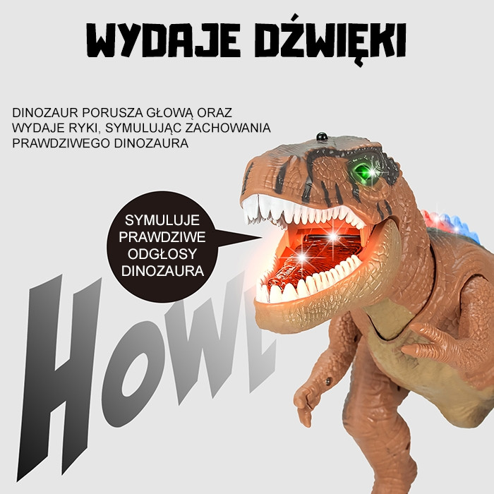 Detal ogona T-Rex WOOPIE — zbliżenie na fakturę łusek i przegub umożliwiający ruch
