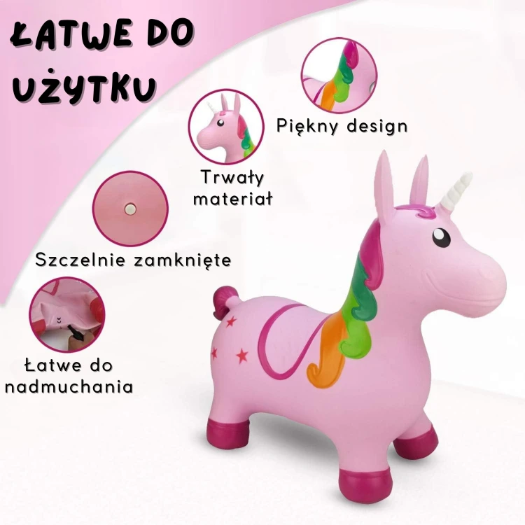 Skoczek WOOPIE od tyłu — profil ogona jednorożca, szew i struktura powierzchni widoczne w zbliżeniu