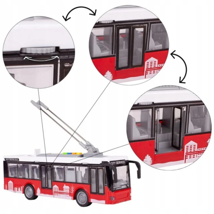 Perspektywa boczna Autobusu WOOPIE — profil pojazdu, zbliżenie na detale nadwozia oraz oznaczenie 1:16 na boku