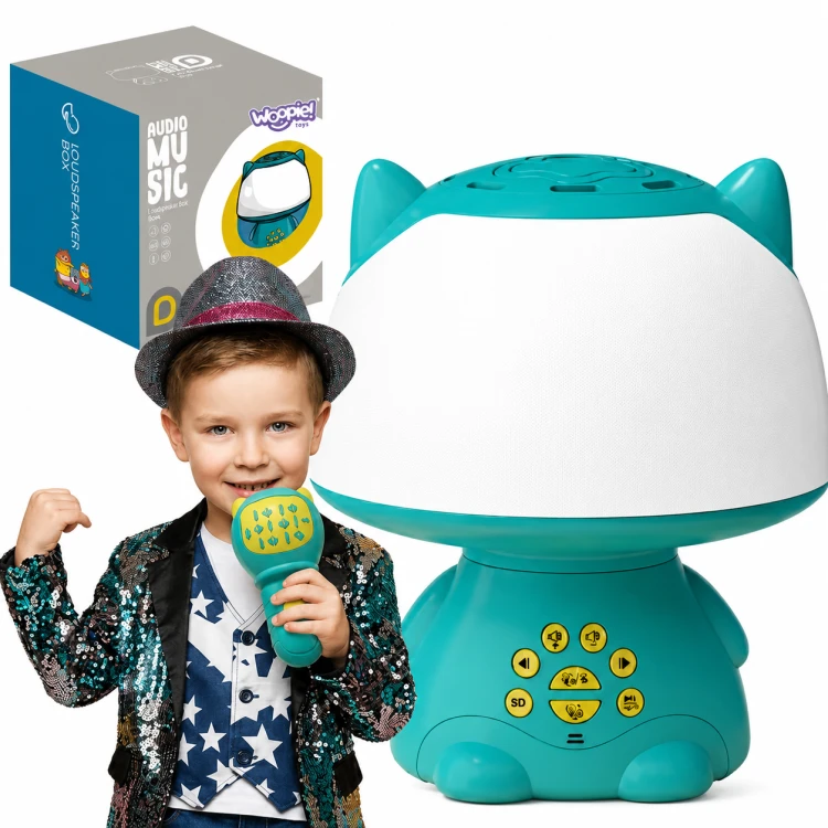 WOOPIE multifunkcyjna lampka RGB z głośnikiem Bluetooth, karaoke i modulatorem głosu; widok frontu, turkusowa