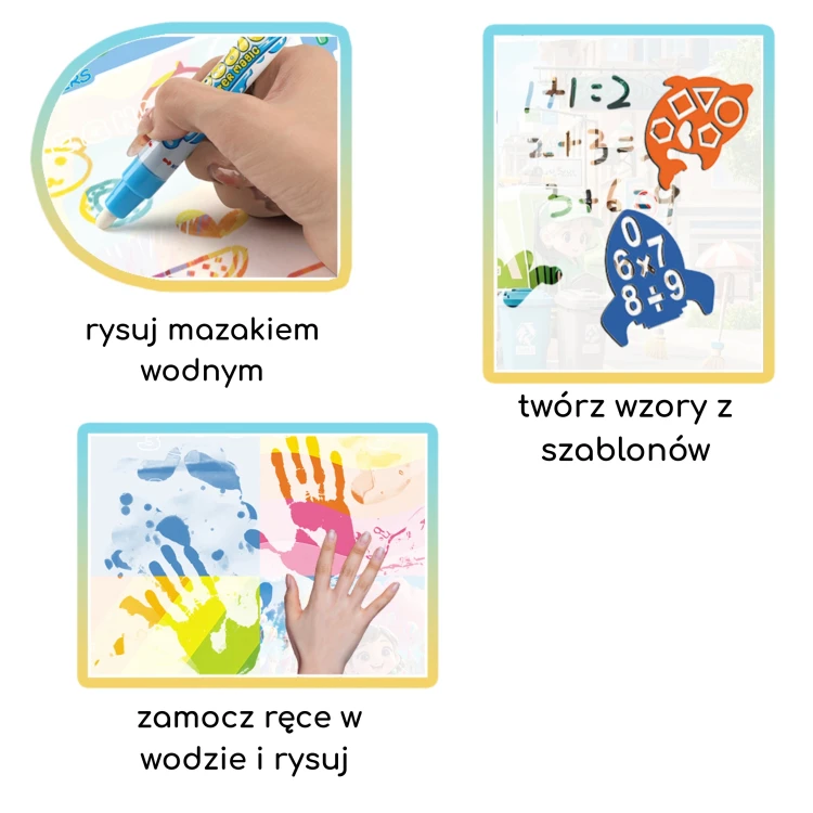 Kolorowy wzór dinozaurów na macie do malowania — zbliżenie na detal i fakturę materiału