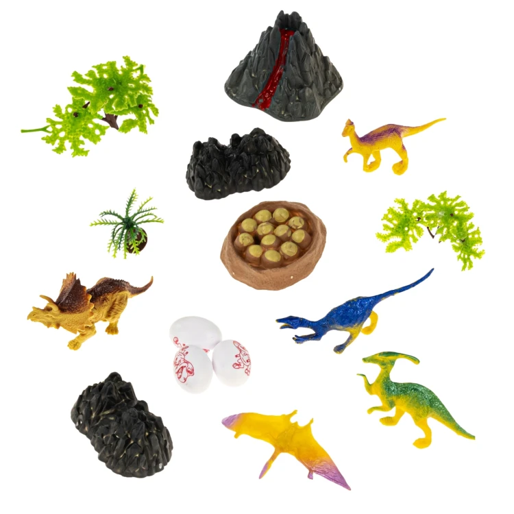 Zbliżenie na malowanie figurek WOOPIE — tekstury i detale dinozaurów dobrze widoczne na tle