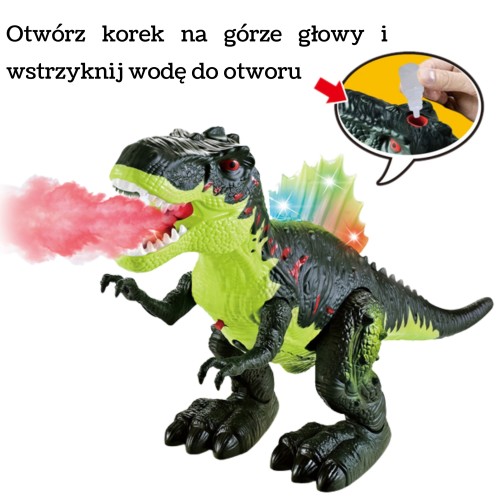 Boczny widok chodzącego dinozaura WOOPIE — sylwetka Tyrannosaurus Rex, detale malowania i tekstury