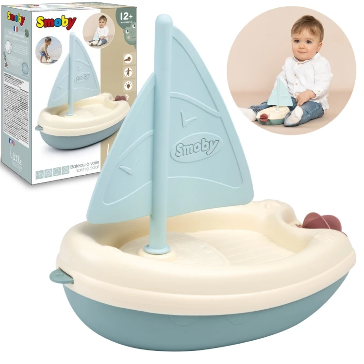 Smoby Little żaglówka z bioplastiku do wody — kolorowa łódka kąpielowa, stabilny kadłub