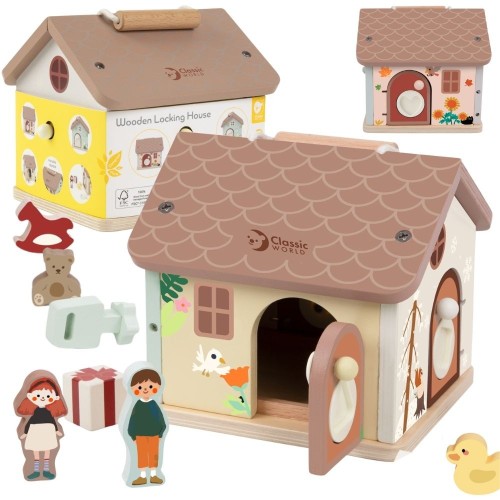 CLASSIC WORLD Drewniany domek sensoryczny z zamkami i kluczykami