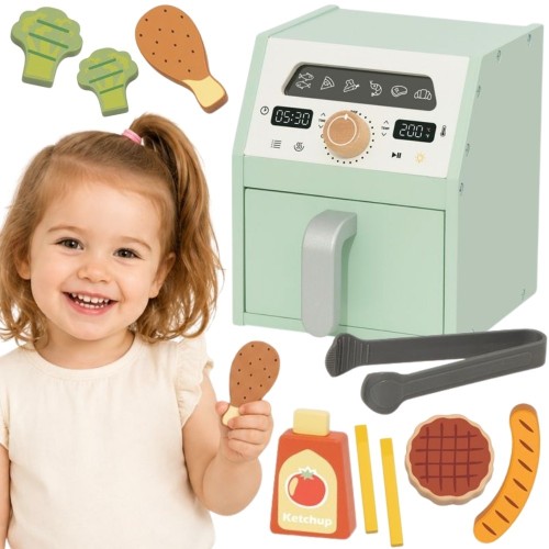 TOOKY TOY Drewniany Air Fryer — frontalny widok drewnianej frytkownicy beztłuszczowej do zabawy