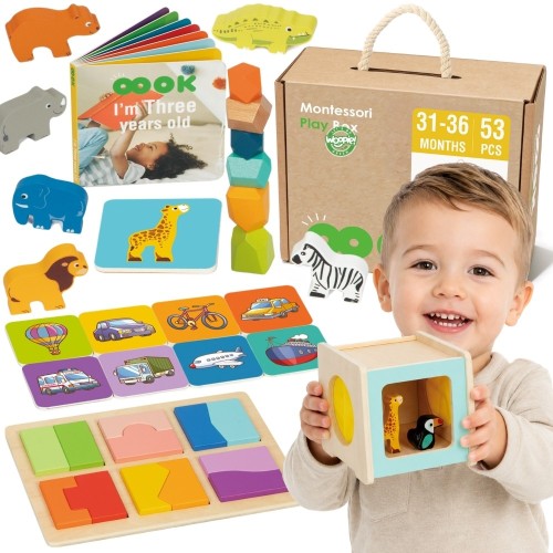 WOOPIE GREEN Box — pudełko XXL Montessori 7w1 z otwartymi przegródkami, widok z góry na zawartość