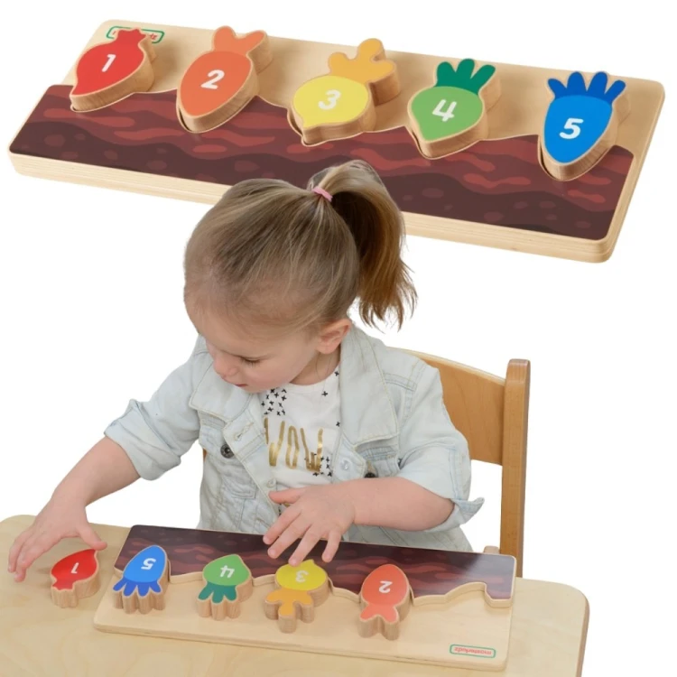 Drewniana Grządka Edukacyjna MASTERKIDZ — kolorowa tablica z liczbami, warzywami i nauką przez zabawę