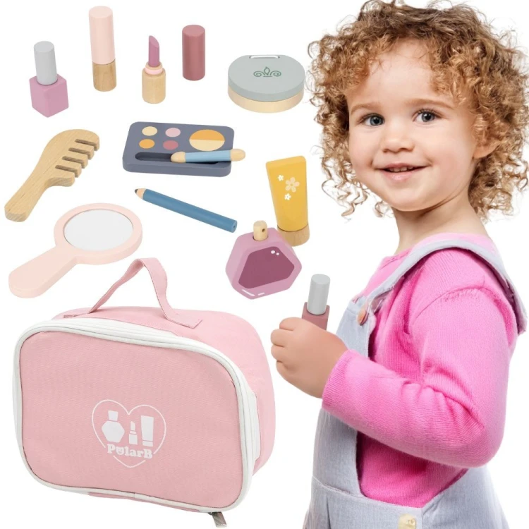 Drewniany zestaw do makijażu VIGA PolarB — zamknięta kosmetyczka z dekoracyjnym uchwytem na wieczku