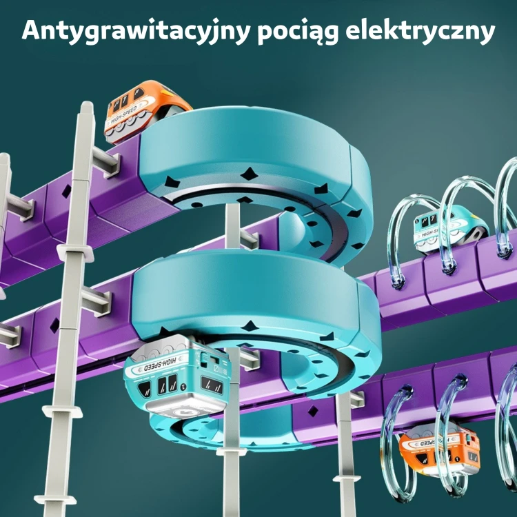 Pudełko z grafiką WOOPIE i ilustracją toru — widoczna szata opakowania oraz fragment zestawu przy boku