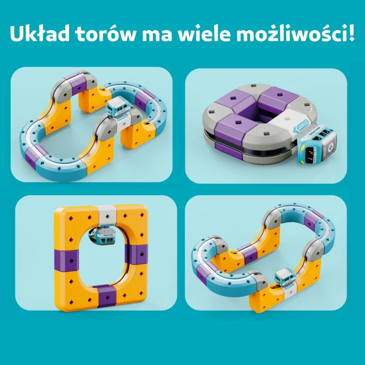 Widok z góry na pętlę toru magnetycznego WOOPIE — rozłożone łuki i proste segmenty tworzą okrąg