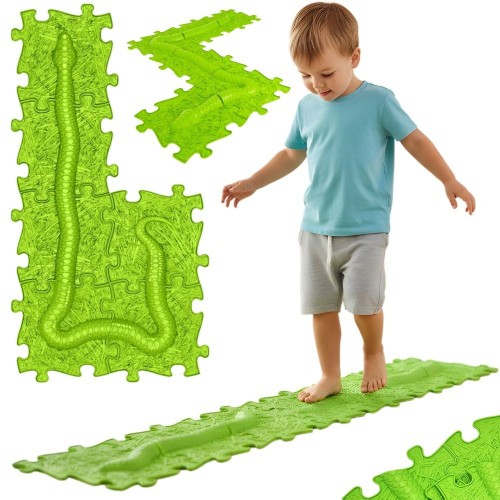 WOOPIE mata sensoryczna ortopedyczna Puzzle Wąż zielona 6 el. — widok rozłożonej maty