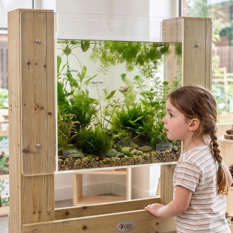 Detal dwustronnej szyby tablicy obserwacyjnej Classic World EDU do malowania i obserwacji akwarium