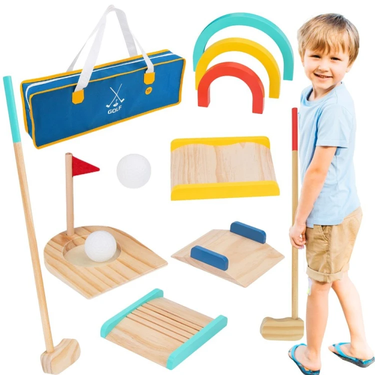 Drewniany zestaw do gry w golfa 13 el. TOOKY TOY — komplet kijów, dołków i piłeczek do zabawy