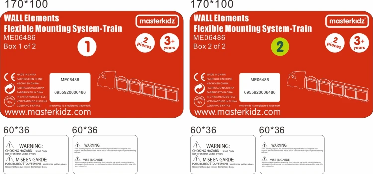 Tył i mocowania systemu Masterkidz Flex — pociąg, sposób montażu tablic oraz widoczne zaczepy i elementy montażowe