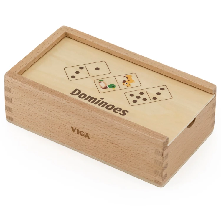 Opakowanie oraz etykieta Domino VIGA 2w1 — widoczne logo marki i grafika informująca o motywach