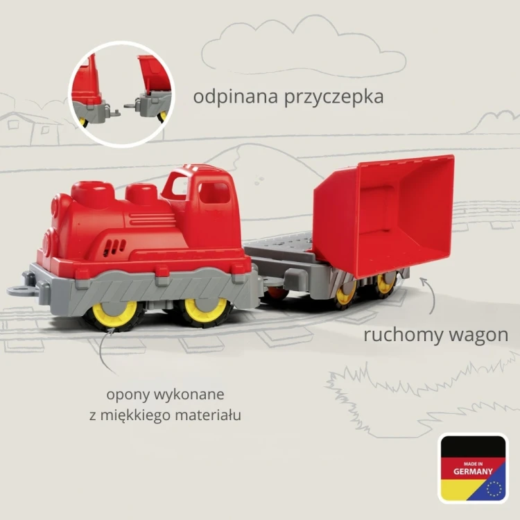 Lokomotywa pociągu BIG — malowane czoło, wyraziste barwy i trwałe wykończenie drewna z bliska