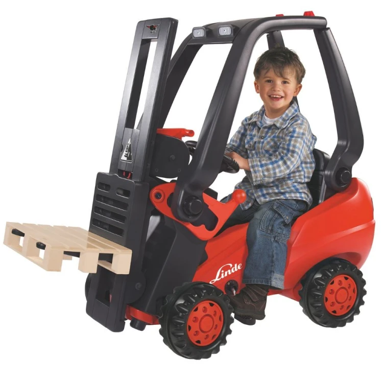 BIG Wózek Widłowy Na Pedały Linde Forklift - widok z przodu z atrapą widłów i kierownicą