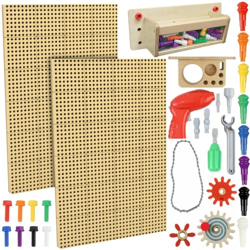 MASTERKIDZ Panele Montażowe STEM 2x 120x80 cm z akcesoriami — widok frontowy całego zestawu