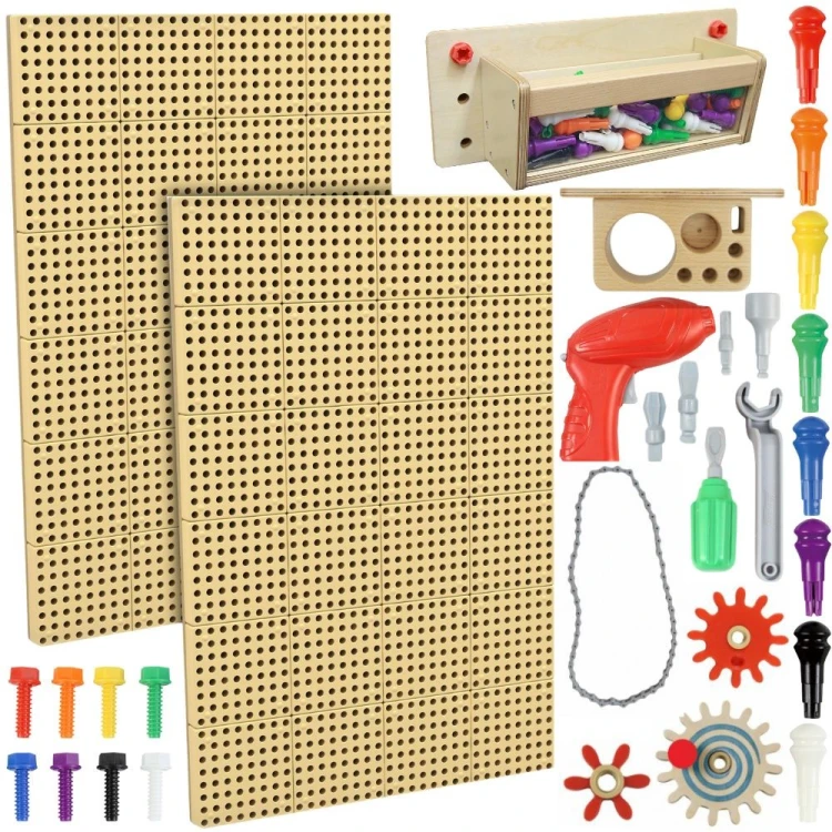 MASTERKIDZ Panele Montażowe STEM 2x 120x80 cm z akcesoriami — widok frontowy całego zestawu