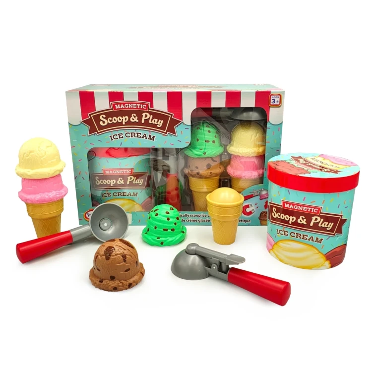 Magnetyczny zestaw Lodziarnia Scoop &amp; Play Popular Playthings - widok elementów w pudełku
