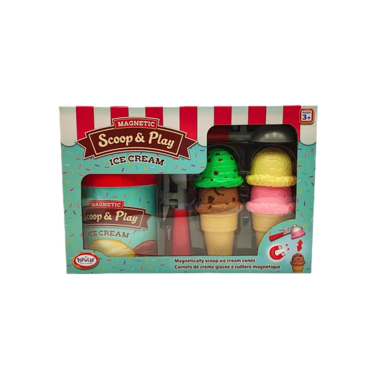 Zbliżenie na magnetyczne gałki lodów i rożki waflowe w zestawie Lodziarnia Scoop &amp; Play