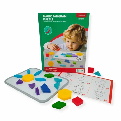 Klocki magnetyczne Tangram 20 elementów X-Bida z tablicą do układania wzorów