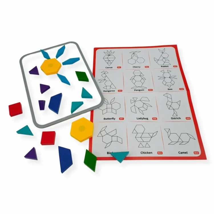Elementy magnetyczne klocków Tangram 20 el. na planszy do tworzenia wzorów