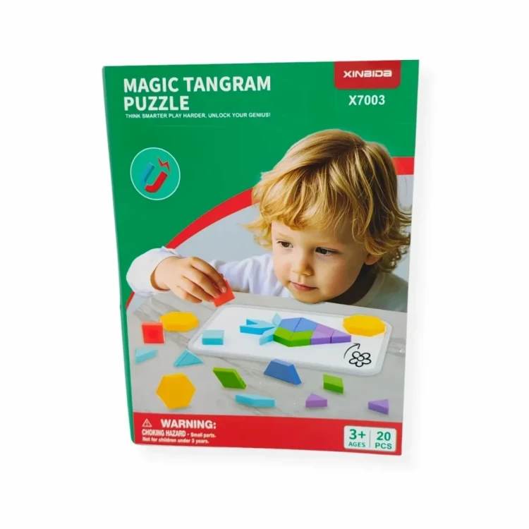 Książeczka z 24 wzorami do układania klocków magnetycznych Tangram 20 el.