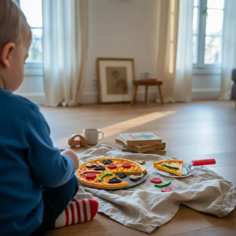 Pizzę podzielono na 6 kawałków — zdjęcie przedstawia ułamki w praktyce jako pomoc dydaktyczną w zabawie