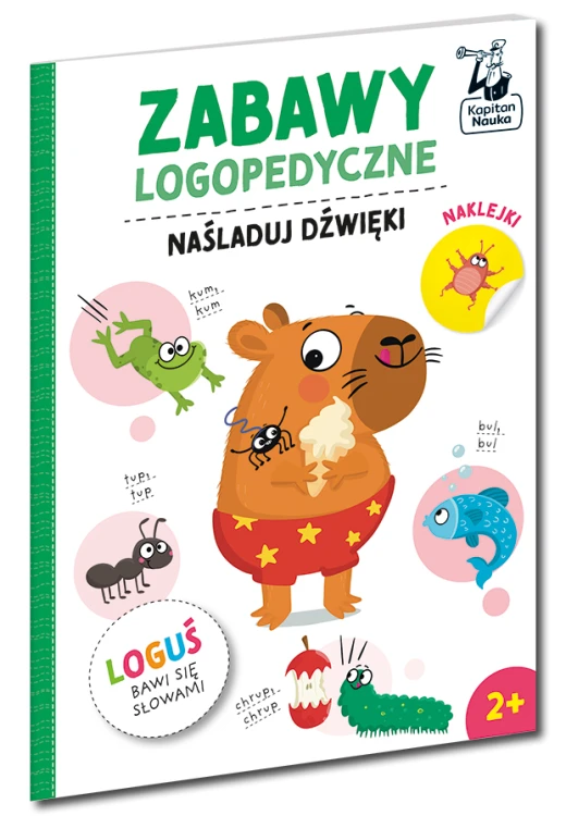 Okładka książeczki Zabawy logopedyczne Naśladuj dźwięki z bohaterem Logusiem marki EDGARD