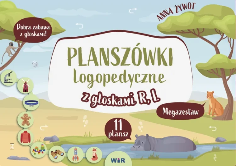 Planszówki logopedyczne z głoskami R i L WIR - okładka zestawu do ćwiczeń wymowy