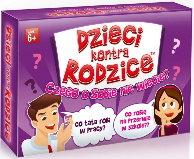Gra Czego o sobie nie wiecie dzieci kontra rodzice KANGUR - pudełko i karty widok z przodu