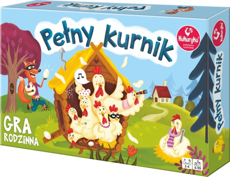 Gra planszowa Pełny kurnik KUKURYKU z kolorowymi elementami i planszami graczy
