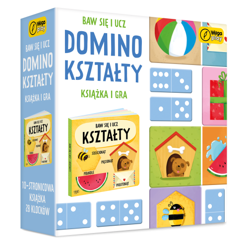 Kolorowe płytki domina edukacyjnego Baw się i ucz. Kształty marki WILGA PLAY na białym tle