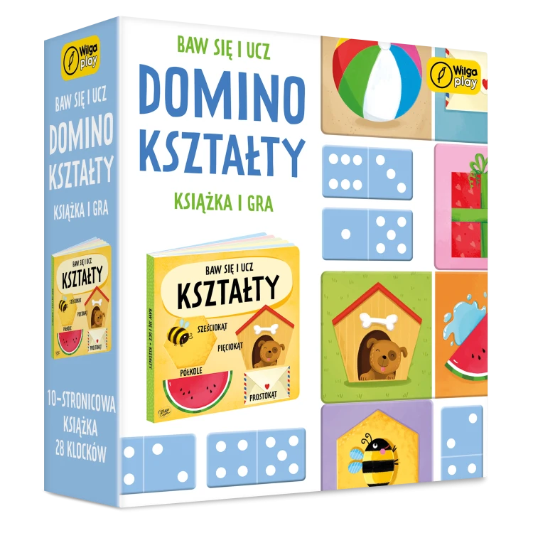Kolorowe płytki domina edukacyjnego Baw się i ucz. Kształty marki WILGA PLAY na białym tle