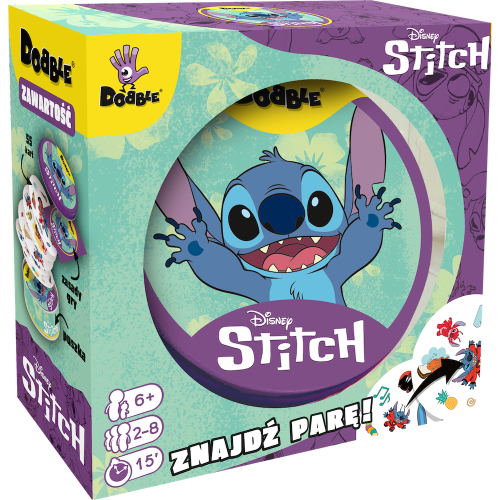 Zbliżenie na karty gry Dobble Stitch z kolorowymi symbolami i postaciami Disneya