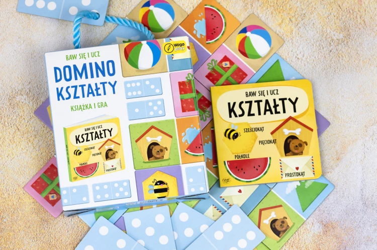 Otwarta książeczka z wierszykiem do gry edukacyjnej Baw się i ucz. Domino. Kształty WILGA PLAY